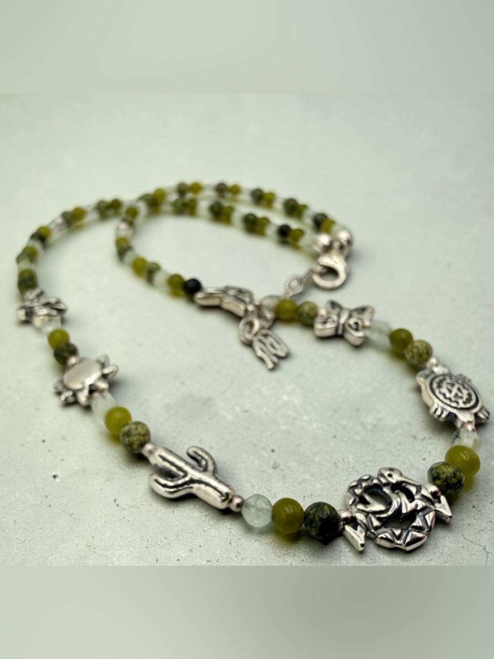 Carolyn Pollack American West Green Garnet Serpentine Gecko Charm Necklace 17+2” - Picture 13 of 17